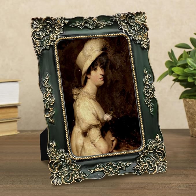 Green Picture Frame 4x6 Vintage Picture Frames Antique Ornate Baroque Victorian Handcrafted for Tabletop or Wall Display with Glass Front
