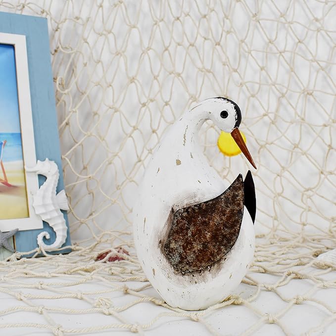Veclotch 6.1"" H Nautical Wood Beach Sea Bird Table Statue Decorative Seabird Figurine Handmade Sculpture Rustic Distressed Farmhosue Nautical Bird Statue Sea Ocean Coastal Home Decoration (M)