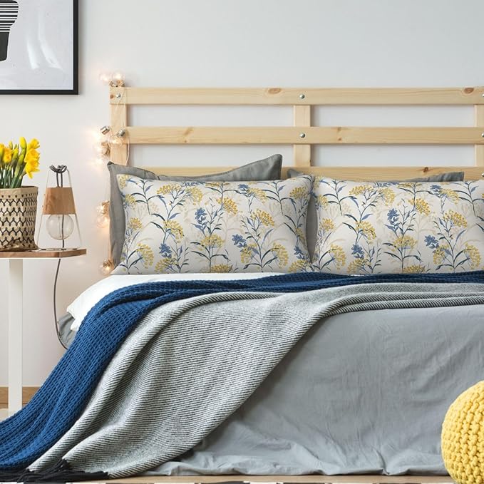 Spring Summer Seasonal Lumbar Pillow Covers 12x20 Inch Set of 2 Watercolor Blue Yellow Flower Throw Pillow Cover Vintage Plant Floral Pillowcase Cushion Cases for Home Couch Bed Sofa