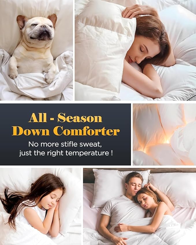 3D Baffle Box Real Down Comforter, 750 Fill-Power Ultra-Soft Down Duvet Insert, All Season White Feathers Down King Size Comforter, Medium Warm Bed Comforters, Fluffy and Cozy, 8 Corner Tabs- 106"X90"