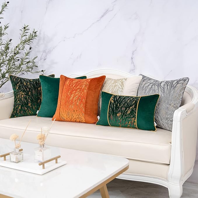 Yangest Green Twigs Throw Pillow Cover Velvet Branches Velvet Cushion Case Neutral Pillowcase for Sofa Couch Bedroom Living Room Home Decor,18x18 Inch