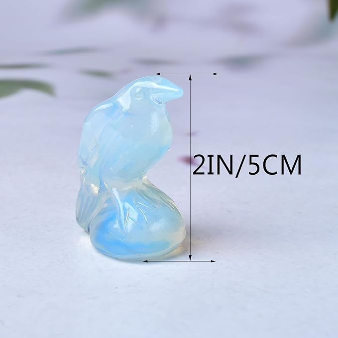 Natural Opal Crystal Raven Statue 2" Healing Crystal Handmade Sculpture Lucky Guardian Pocket Statues Reiki Meditation Office Home Decoration Gift