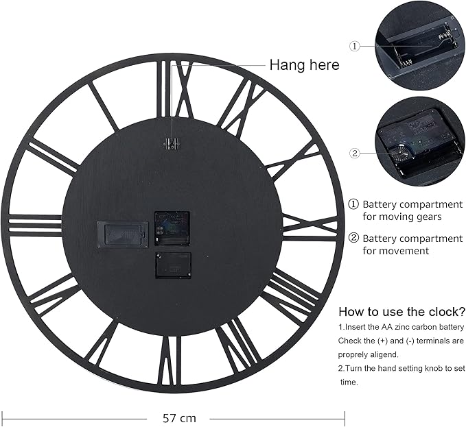Lafocuse 23 Inch Real Moving Gear Wall Clock, Steampunk Wooden Large Wall Clock for Living Room Decor