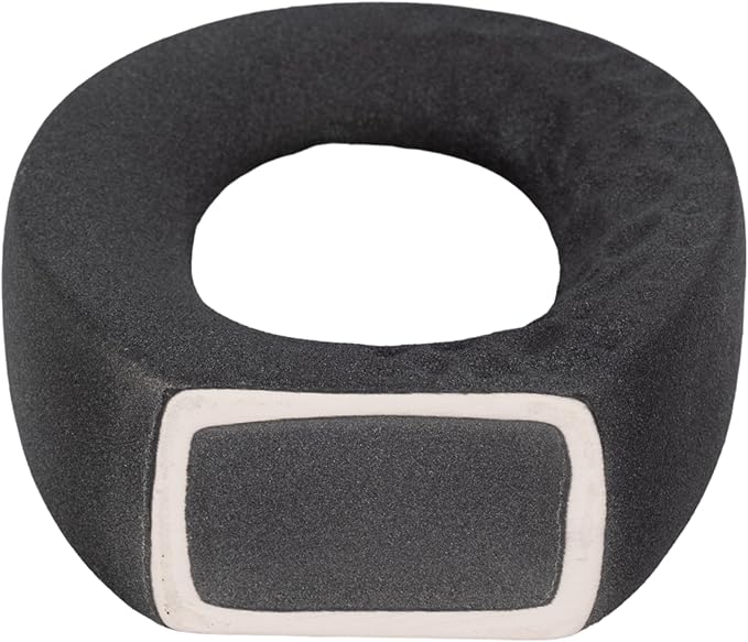 Modern Stoneware Vase with Rough Finish and Open Cut-Out – Contemporary Decorative Ceramic Flower Holder – Unique Home Decor Accent for Living Room, Bedroom, Office, or Dining Table – 7", Black