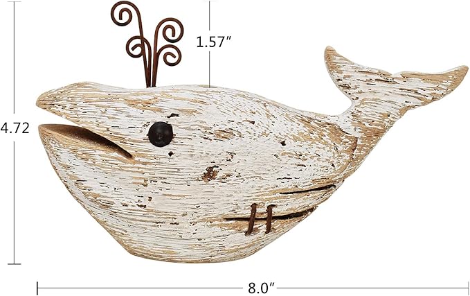 K KILIPES Wood Whale Statue Beach Table Decor for Home, 4.72" H Rustic Hand Carved Wood Sculpture Whale Figurine Coastal Centerpiece Nautical Ocean Decorations