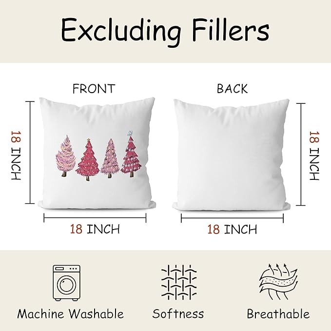 KEUSPI Pink Christmas Tree Pillow Covers - 18x18, Xmas Decor, Tree & Pillow Cases