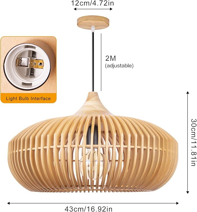 Arturesthome Wooden Pendant Light Kitchen Island, Rustic Farmhouse Wood Hanging Ceiling Lamp Fixture for Cafe Basement Hallway Foyer