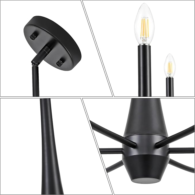 Black Chandelier, 6-Light Modern Farmhouse Chandeliers for Dining Room Light fixtures Over Table Hanging, Industrial Metal Chandelier for Entryway Kitchen Island Bedroom Living Room