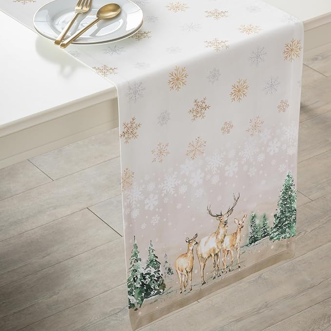 Maison d' Hermine Table Runner 100% Cotton Single Layer Table Runners 108 inches Long for Thanksgiving Christmas Decorations Home Kitchen Dining Party Wedding (Deer in The Woods, 14.5" x 108")