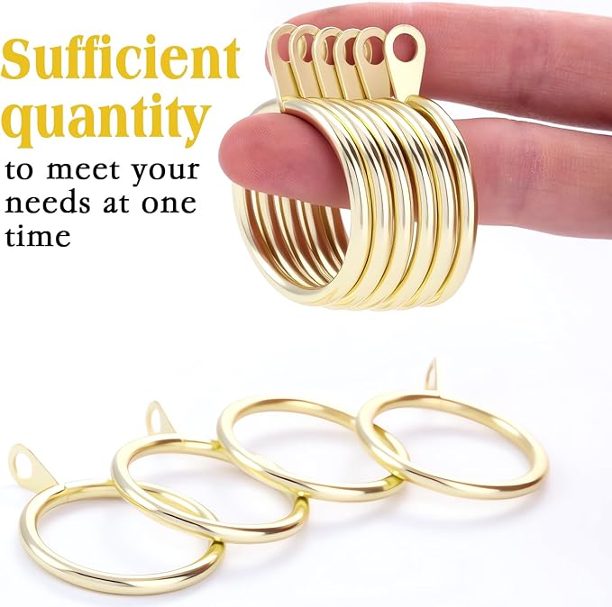 Shappy 40 Pack Metal Drapery Curtain Rod Rings with Eyelets Internal Diameter 1.18in Fits up to 0.79in Rod Hanging Drape Sliding Eyelet Gold Rings for Window Door Shower Bathroom