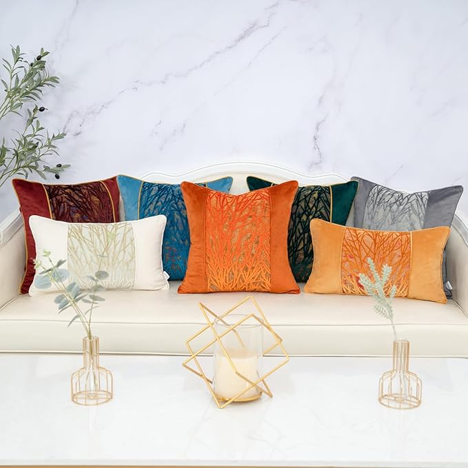 Yangest Green Twigs Throw Pillow Cover Velvet Branches Velvet Cushion Case Neutral Pillowcase for Sofa Couch Bedroom Living Room Home Decor,20x20 Inch
