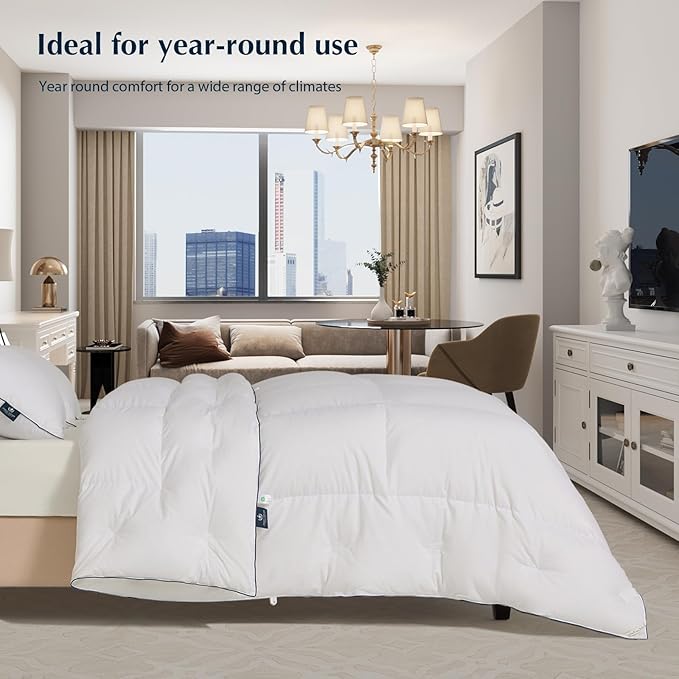 PACIFIC COAST Comforter King Size, Filled in White Goose Down Bedding Comforter King Size,All Season White Luxury Hotel Fluffy Duvet Insert, 106"x90"