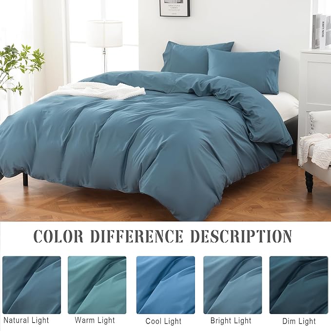 100% Organic Cotton Duvet Cover King 400 Thread Count Sateen Comforter Cover Soft and Breathable Cooling Bedding Set 3 Piece(Dusty Blue,King)