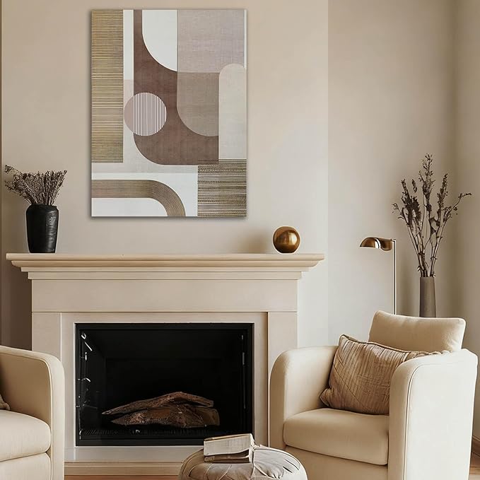 ZENPEE Neutral Beige/Taupe Geometric Wall Art, Minimalist Abstract Canvas Print, Framed & Ready to Hang, Modern Decor for Living Room and Bedroom, 32 x 24 Inches