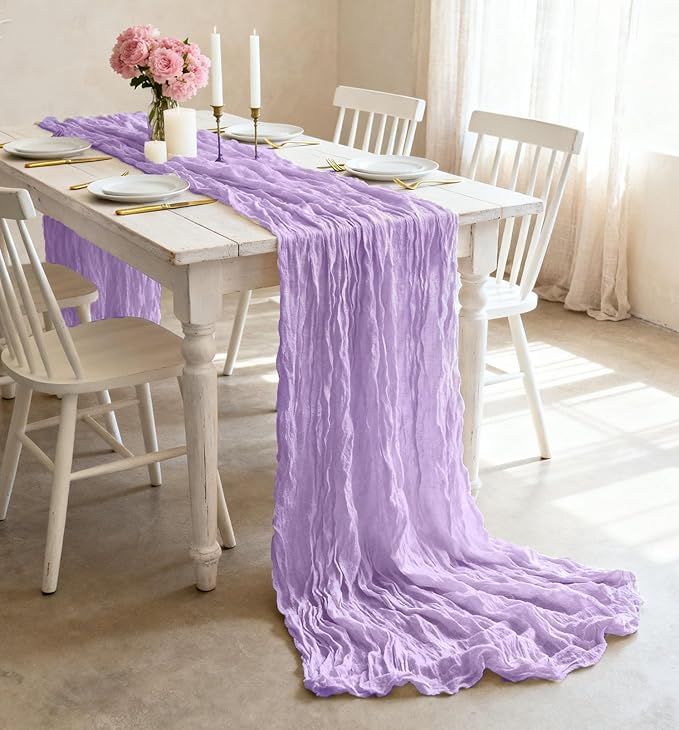 12 Pack Beige Cheesecloth Table Runners 35 x 118 Inch – Rustic Boho Gauze Table Runner for Wedding Arch, Party Decoration, Bridal Shower, Reception, Farmhouse Dining Decor