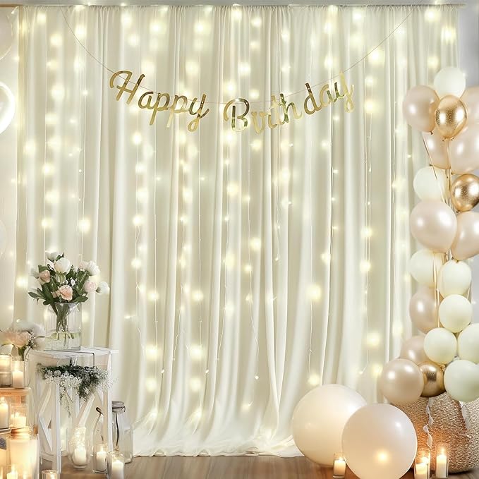20ft x 10ft Wrinkle Free Ivory Backdrop Curtains for Parties, 4 Panels 5x10ft Photo Backdrop Drapes for Wedding Party Birthday Photography Baby Shower Background Backdrop Home Decor