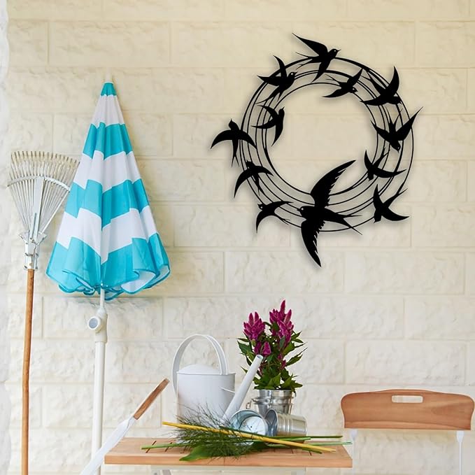 OPTYBVFD Flying Birds Metal Wall Decor - Room Decor Wall Art Home Decor for Living Room, Bedroom, Office,Outdoor, Courtyard (Black)