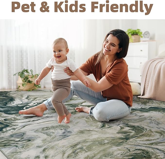 6x6 Round Area Rugs for Living Room, Modern Abstract Rug for Bedroom, Contemporary Machine Washable Rug, Large Stain Resistant Carpet for Dining Room Playroom Home Office, Pet & Kids Friendly