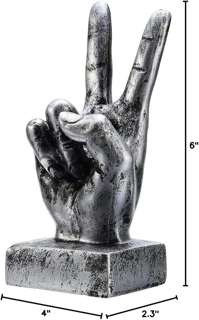 Nice purchase Hand Finger Gesture Desk Statues Fingers Sculpture Creative Home Living Room Cabinet Shelf Decoration (Victory Gesture in Silver)