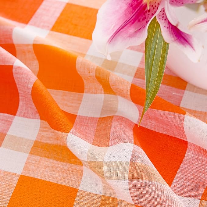 Solino Home Linen Plaid Square Tablecloth 52 x 52 Inch - 100% Pure Linen Pumpkin Table Throw - Autumn, Thanksgiving, Holiday, Fall Buffalo Check Machine Washable Table Cloth