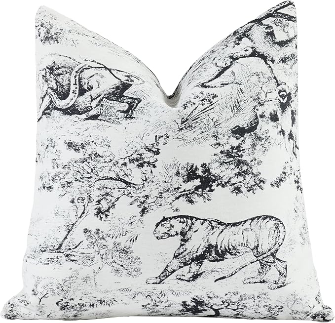 New 20x20'' inches Throw Pillow Cushion Covers - Black Jungle Tiger Chenille Jacquard Embroidery Luxury Modern Style Couch Sofa Bed Pillow Cover for Living Room Bedroom