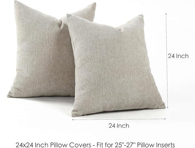 Jepeak 24x24 Inch Decorative Chenille Throw Pillow Covers, Pack of 2 Cozy Concise Pillow Cases Soft Farmhouse Modern Square Cushion Cover for Sofa Couch Bed Home Decor, Tan