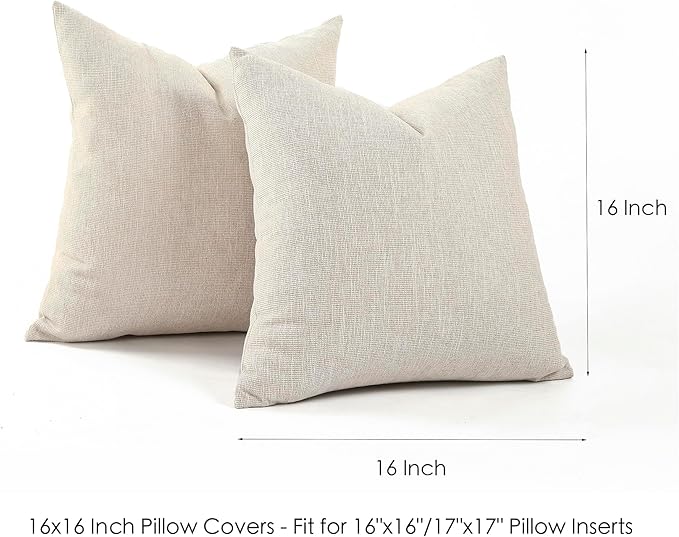 Jepeak 16x16 Inch Decorative Chenille Throw Pillow Covers, Pack of 2 Cozy Concise Pillow Cases Soft Farmhouse Modern Square Cushion Cover for Sofa Couch Bed Home Decor, Beige