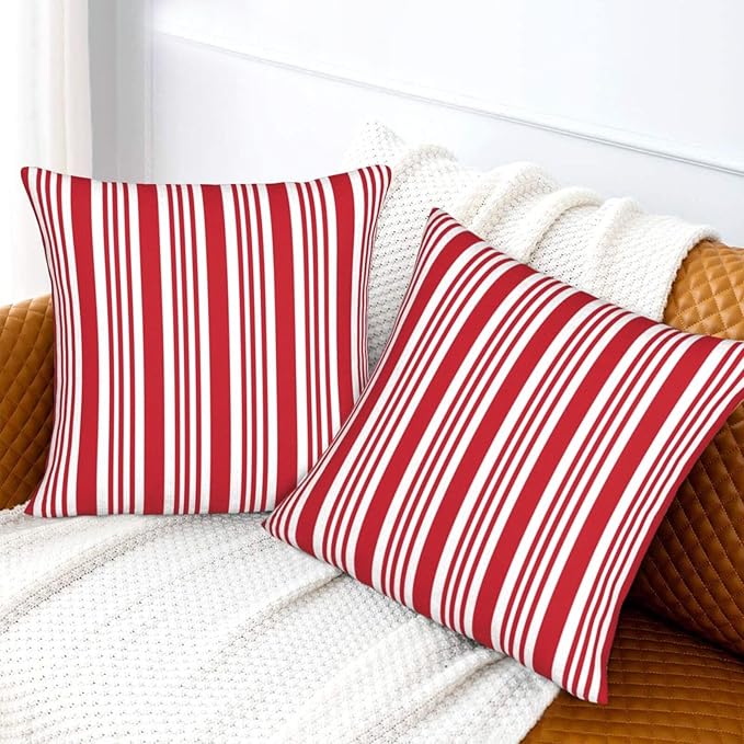Red and White Striped Pillow Covers 18x18 Inch Set of 2 Red Stripes Throw Pillow Cover Lines Texture Square Pillowcase Cushion Cases for Home Couch Bed Sofa