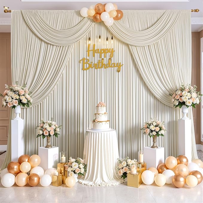40ftx10ft Wrinkle Free Beige Backdrop Curtains for Parties, Silky Polyester Photo Backdrop Drapes 8 Panels 5x10ft Back Drop Cloth for Wedding Birthday Baby Shower Photography Background