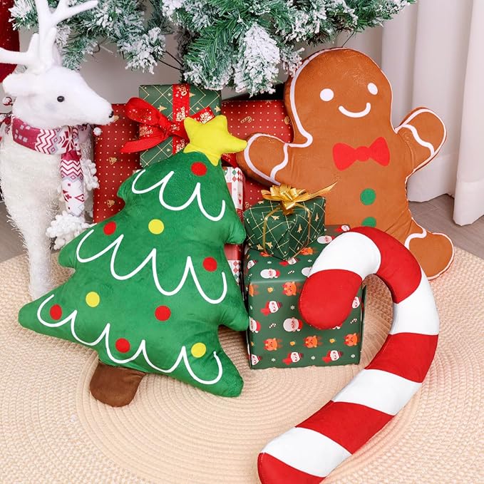 Percozzi Christmas Throw Pillow, Xmas Tree Decorative Throw Pillow, Cane Gingerbread Pillow, Throw Pillow for Sofa Bedroom Living Home Decor