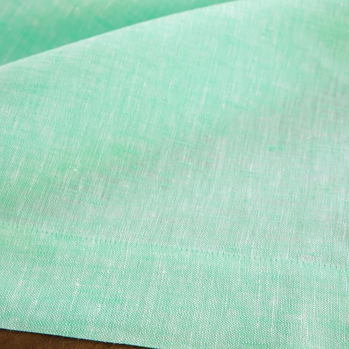 Solino Home Linen Cloth Tablecloth 52 x 52 Inch - 100% Pure Linen Chambray Aqua Square Tablecloth - Athena, Machine Washable Table Throw for Thanksgiving
