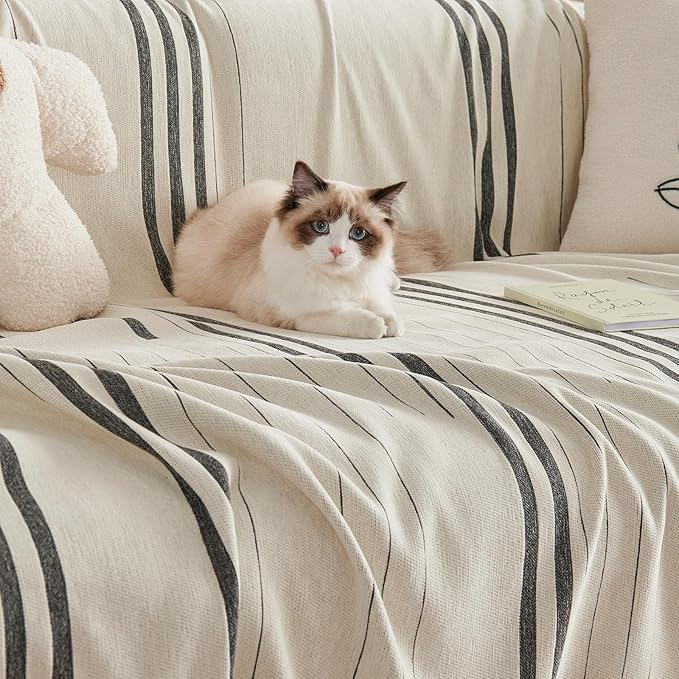 DREAMINGO Armchair Cover Washable Chenille Sofa Protector for Pet Kids Dark Grey Chair Couch Covers for 1 Cushion Couch Stripe Jacquard Versatile Sofa Throw Slipcover for Futon Couch, 71"x91"