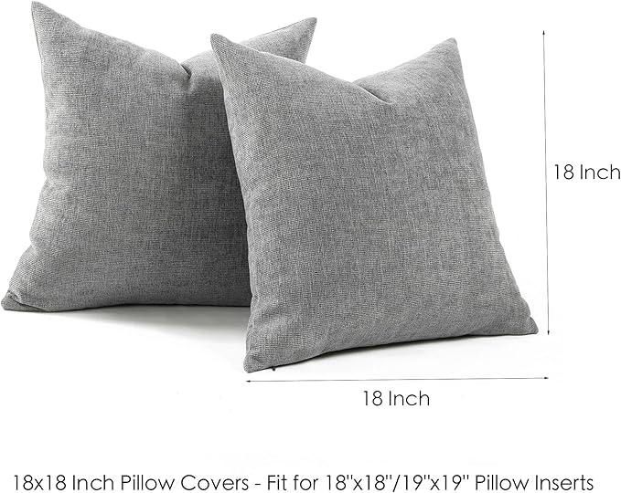 Jepeak 18x18 Inch Decorative Chenille Throw Pillow Covers, Pack of 2 Cozy Concise Pillow Cases Soft Farmhouse Modern Square Cushion Cover for Sofa Couch Bed Home Decor, Grey