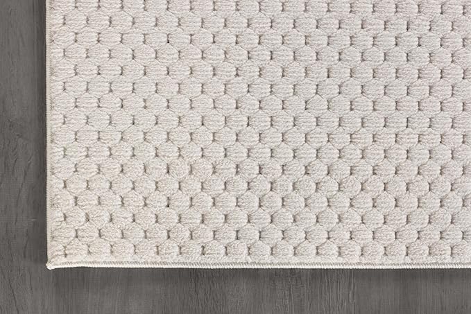 CAMILSON Modern Rug 5x7 Luxury Pebble Pattern Micro Loop Area Rugs Soft High-Low Pile Stain Resistant Easy to Clean Non-Shedding Durable Living Room Bedroom Indoor Carpet (White)