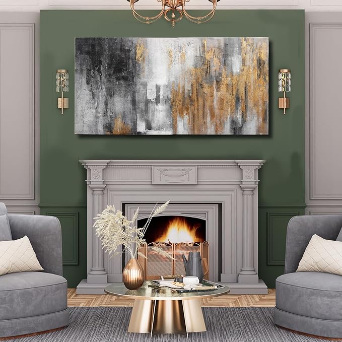 YJYart Abstract Canvas Wall Art with Gold Foil Modern Black Oil Paintings Graffiti Wall Art for Living Room Bedroom Kitchen Office Wall Decorations 30" x 60"