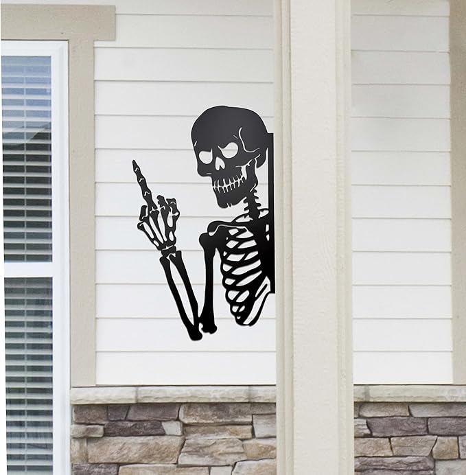Gothic Peeking Skull Wall Art - Ornate Skeleton Decor with Playful Lean-Out Design, Versatile Indoor and Outdoor Use for Wall, Tree, or Garden, Elegant Goth Home Accent