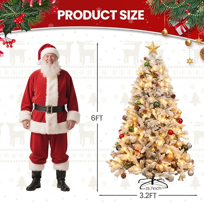 6ft Pre-lit Christmas Tree with Double-Sided Five-Fork PE & PVC Needles, Dense Realistic Pine Design, Easy Assembly Holiday Decoration Tree