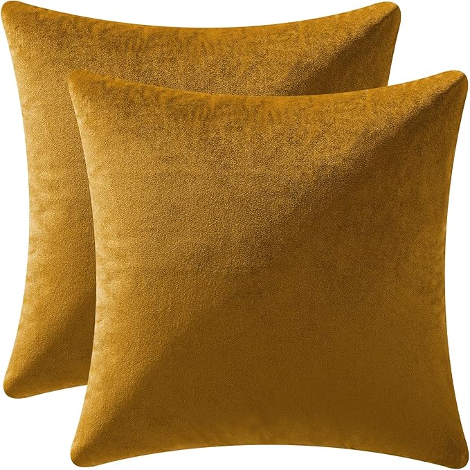 MIULEE Pack of 2 Mustard Yellow Pillow Covers 16x16 Inch Decorative Velvet Throw Pillow Covers Modern Soft Couch Throw Pillows Farmhouse Home Decor for Fall Sofa Bedroom Living Room