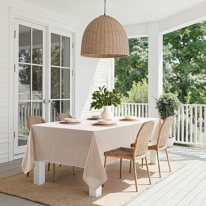 MIULEE Natural Linen Polyester Tablecloth 60x144 Inch Rectangle Table Cloth Waterproof,Stain Resistant & Wrinkle Resistant for Dining Party Wedding