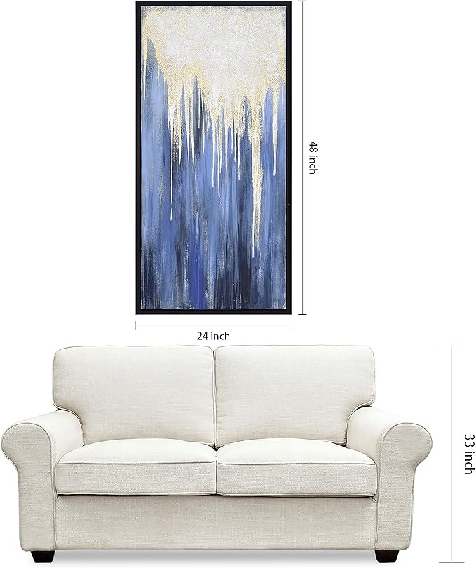 Empire Art Direct Abstract Wall Art Textured Hand Painted Canvas by Martin Edwards, Black Frame, 24" x 48", Snowy Drip 2