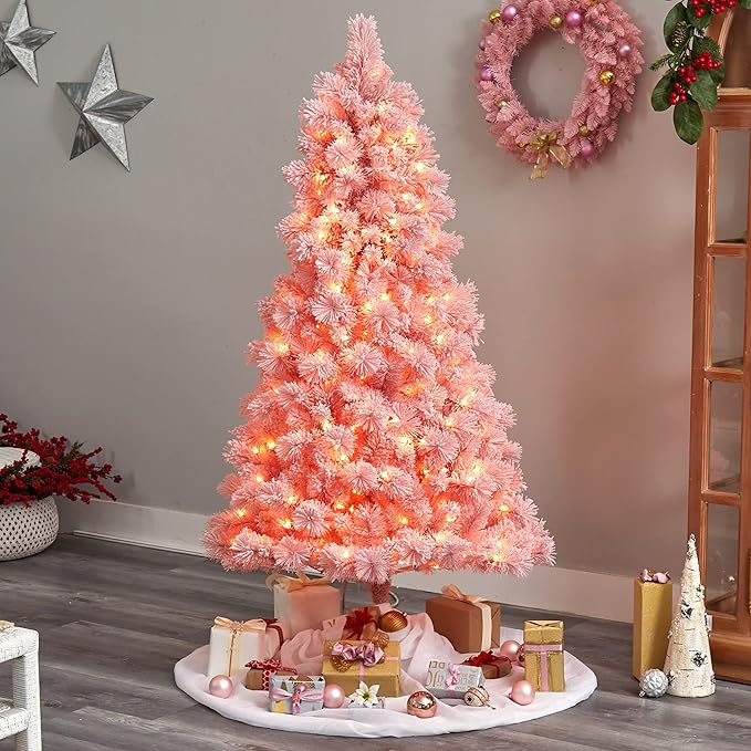 Nearly Natural 7ft. Holiday Pink Cashmere Artificial Christmas Tree Artificial with 300 LED Lights and 599 Bendable Branches
