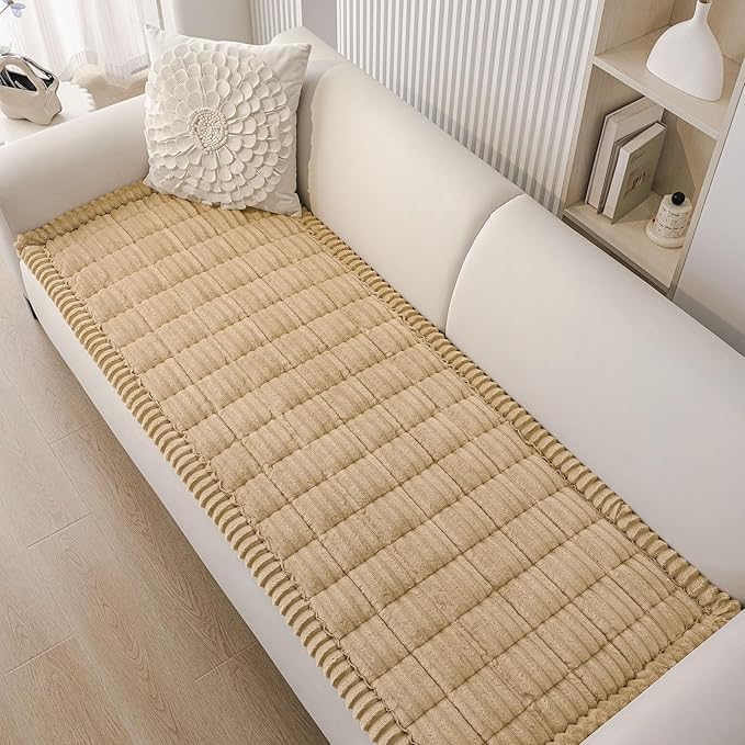 Smiry Couch Cover for Dogs Washable, Non Slip Fuzzy Pet Couch Covers for 3 Cushion Sofa Pet Friendly, Thick Soft Sofa Slipcovers Cushion Protector (Camel, 27.6" x 88")