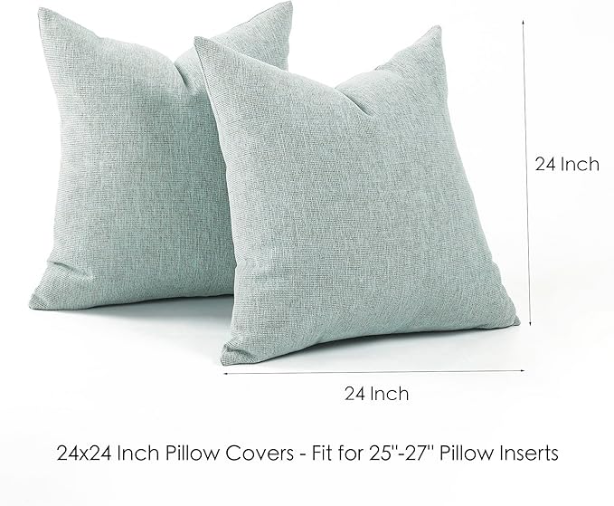 Jepeak Decorative Throw Pillow Covers Pack of 2 Chenille Cozy Modern Concise Cushion Cases for Bedroom Sofa Couch Home Decoration, Lightcyan+brown Thread, 24 x 24 Inches