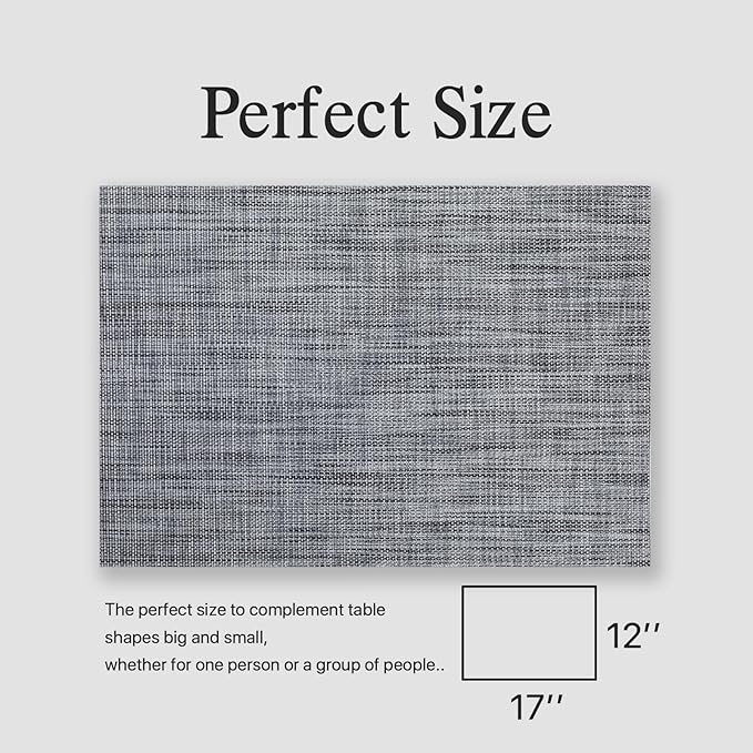 Placemats Set of 6 - Easy Clean Woven Vinyl Placemats for Dining Table, Indoor/Outdoor Place Mats, Washable PVC Table Mats(Dark Gray)