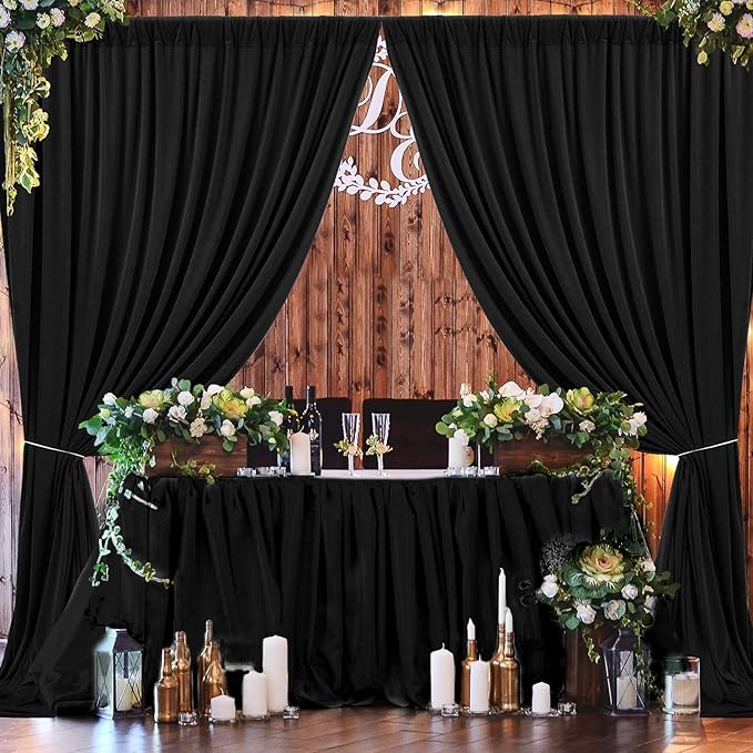 Wrinkle Free Black Backdrop Curtains for Parties, Polyester Photo Backdrop Drapes 2 Panels 5x8ft for Weddings Birthday Photography Background Parties Halloween Decor, 10ft x 8ft