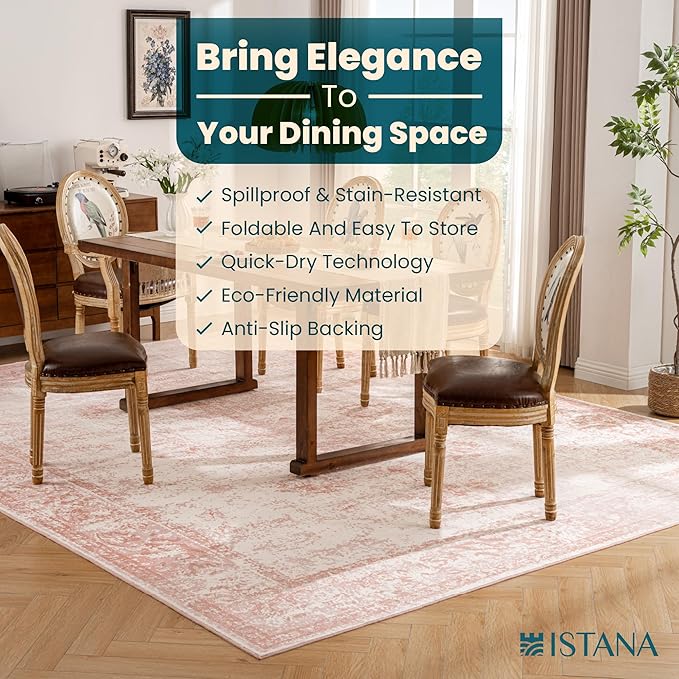 Istana 9x12 Area Rug - Pink 9 x 12 Area Rugs for Living Room - Foldable 9x12 Rugs for Bedroom/Living Room Rug - Stain Resistant Washable Rugs - Eco-Friendly Area Rugs