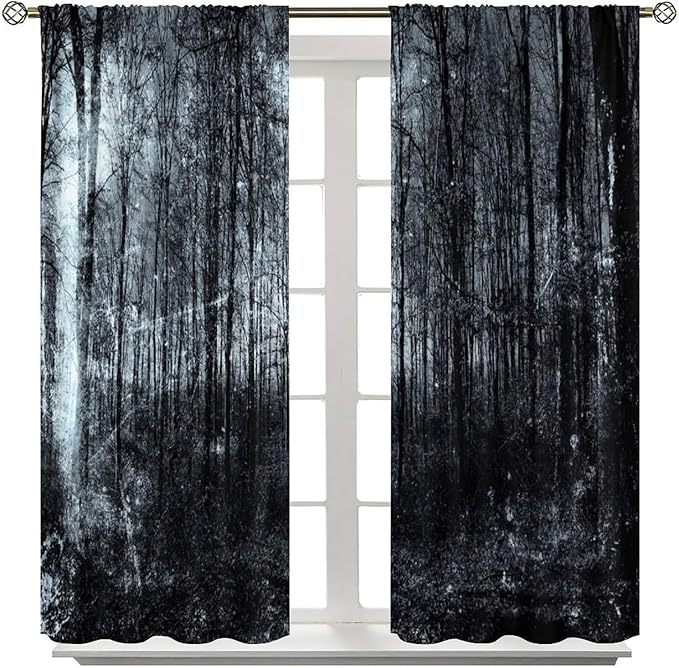 Gothic Forest Blackout Curtains, Vintage Spooky Forest Rustic Abstract Tree Window Drapes, for Living Room Bedroom 36(W)*63(L) 2 Panels