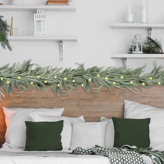Fovths 1 Pack 6 Feet Christmas Norfolk Garlands Set Green Artificial Winter Pine Garlands Light String Faux Greenery Garland Pine Garland for Xmas Holiday Home Indoor Decor, Green and White
