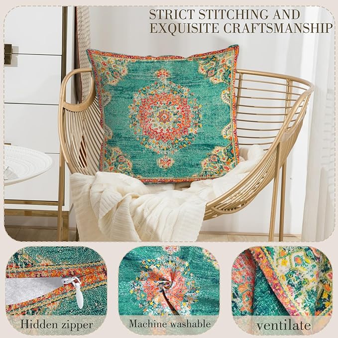 Boho Throw Pillow Covers 22x22 inch Set of 2,Boho Vintage Carpet Pattern Antique Ethnic Decor Double Sided Pattern Cushion Cover Soft Pillow Case Living Sofa Room Bed Square Pillow Cover