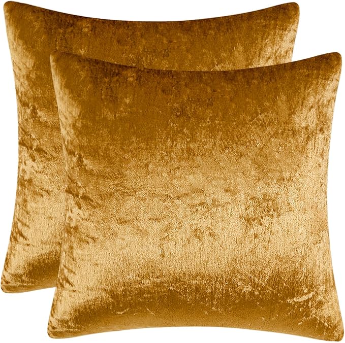 MIULEE Pack of 2 Velvet Soft Solid Decorative Square Throw Pillow Covers Set Fall Cushion Casess for Sofa Bedroom Couch 16x16 Inch Dark Gold